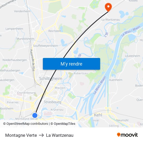 Montagne Verte to La Wantzenau map