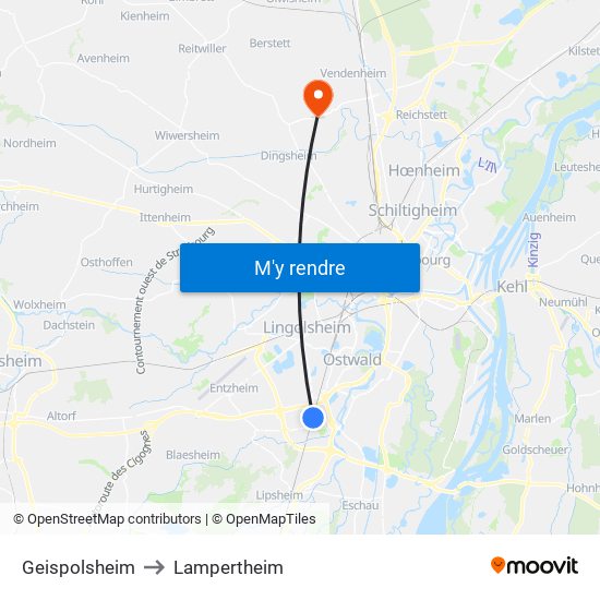 Geispolsheim to Lampertheim map