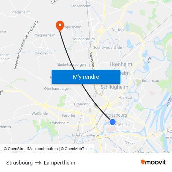 Strasbourg to Lampertheim map