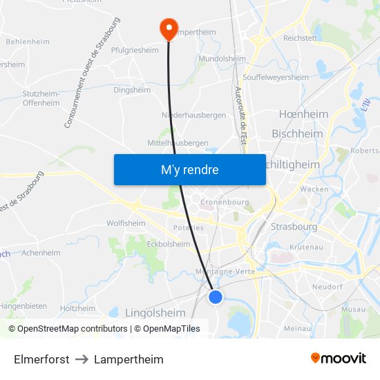 Elmerforst to Lampertheim map
