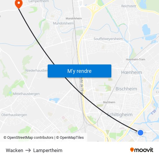 Wacken to Lampertheim map