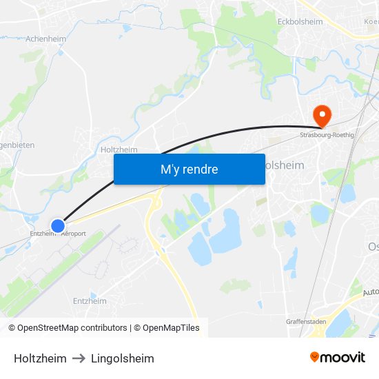 Holtzheim to Lingolsheim map