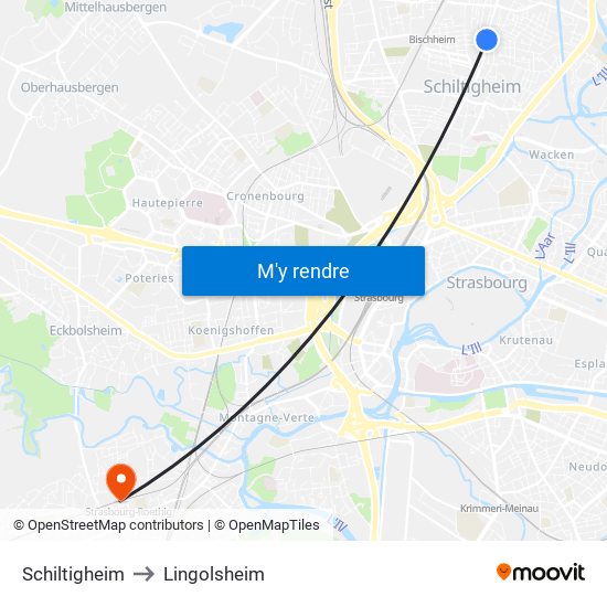 Schiltigheim to Lingolsheim map