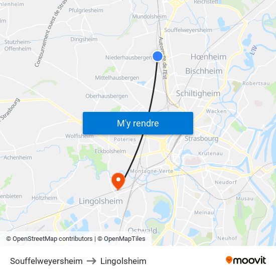 Souffelweyersheim to Lingolsheim map