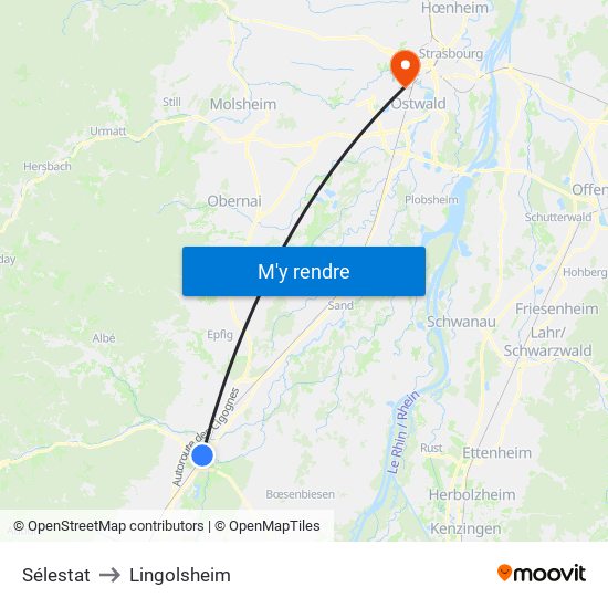 Sélestat to Lingolsheim map
