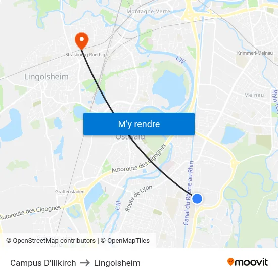 Campus D'Illkirch to Lingolsheim map
