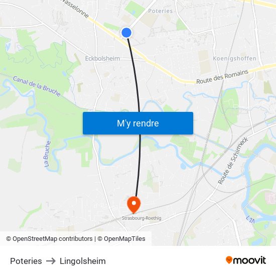 Poteries to Lingolsheim map