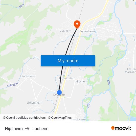 Hipsheim to Lipsheim map