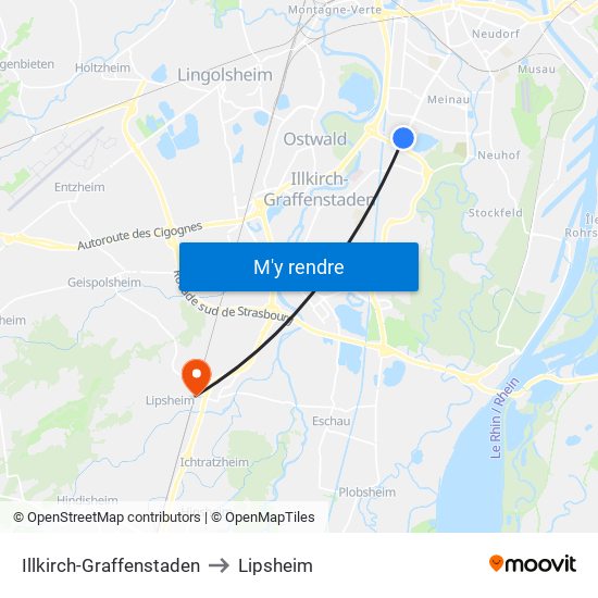 Illkirch-Graffenstaden to Lipsheim map