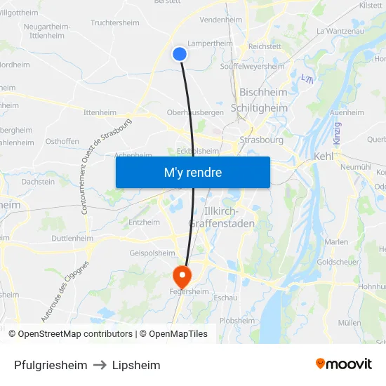 Pfulgriesheim to Lipsheim map