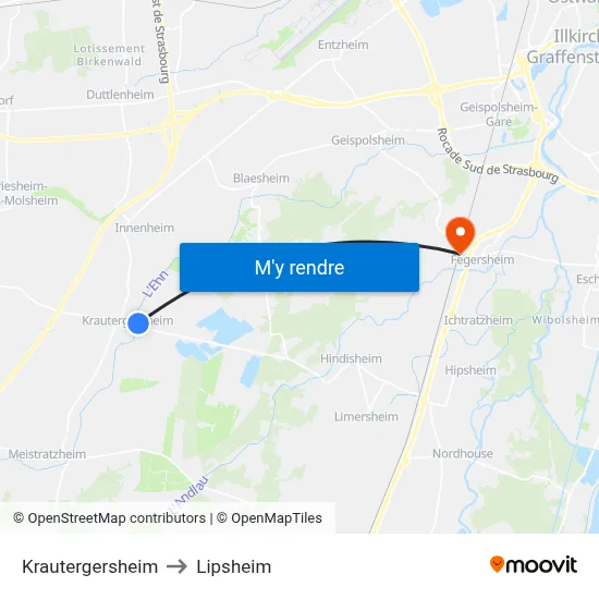 Krautergersheim to Lipsheim map