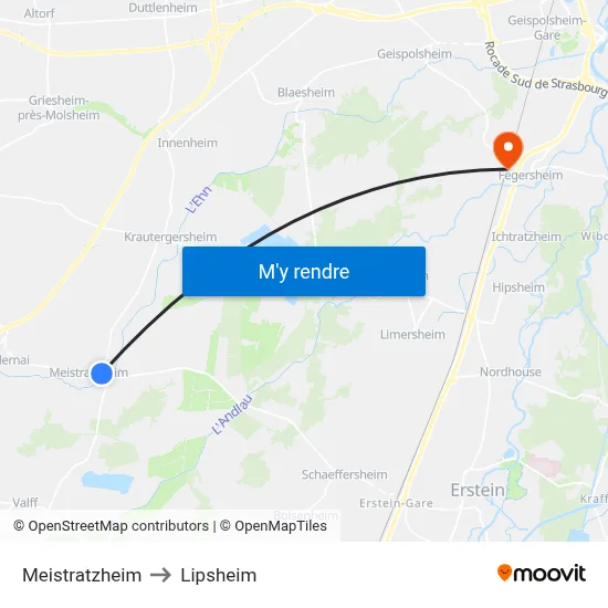 Meistratzheim to Lipsheim map