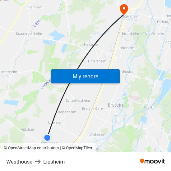 Westhouse to Lipsheim map
