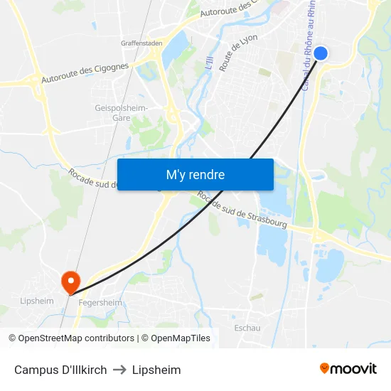 Campus D'Illkirch to Lipsheim map