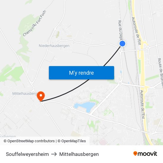 Souffelweyersheim to Mittelhausbergen map