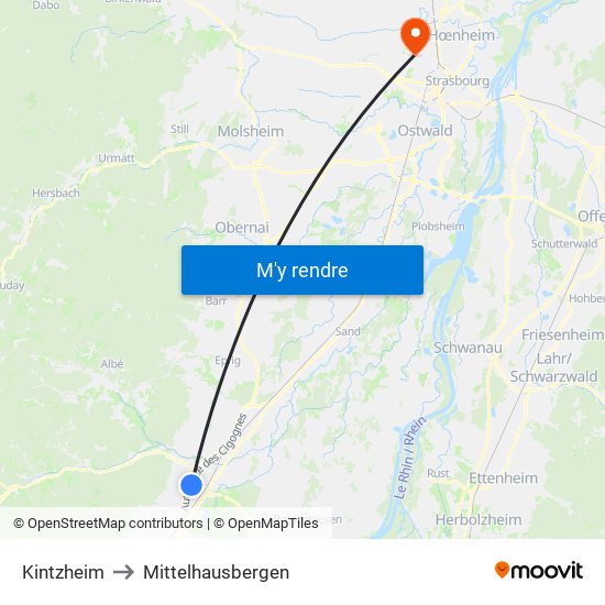 Kintzheim to Mittelhausbergen map