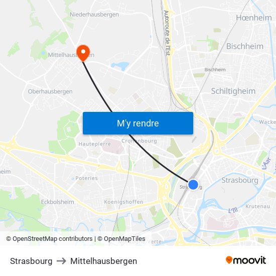 Strasbourg to Mittelhausbergen map
