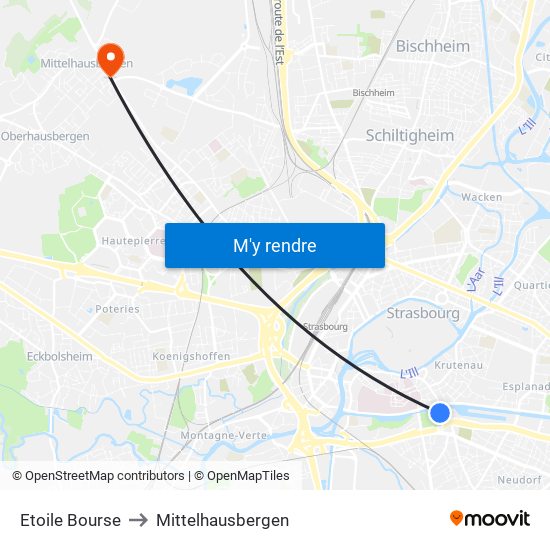 Etoile Bourse to Mittelhausbergen map