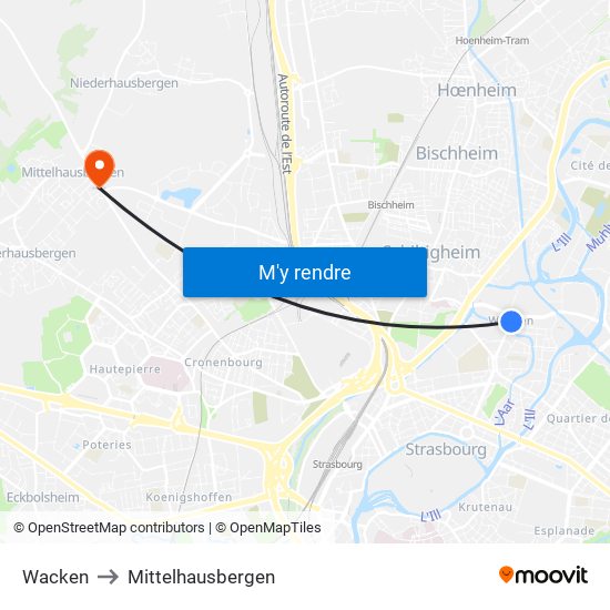 Wacken to Mittelhausbergen map