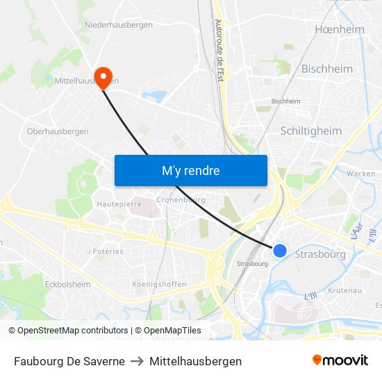 Faubourg De Saverne to Mittelhausbergen map