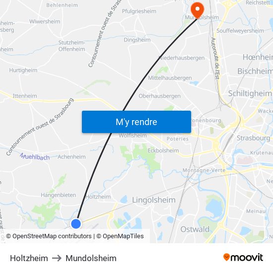 Holtzheim to Mundolsheim map