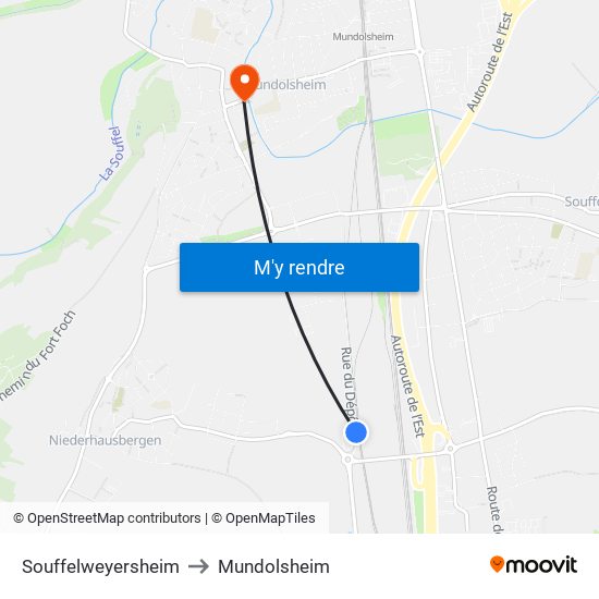 Souffelweyersheim to Mundolsheim map