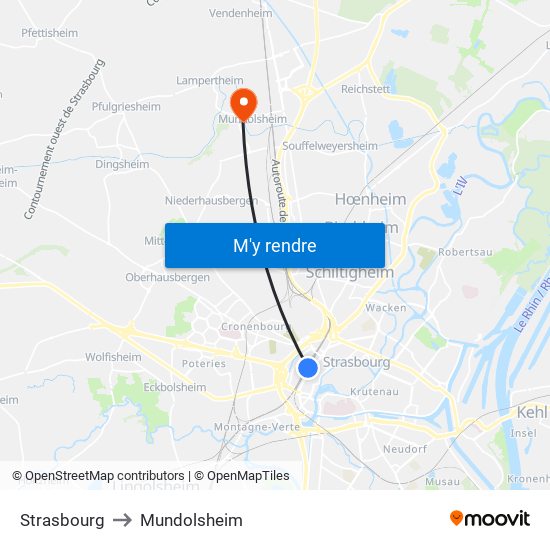 Strasbourg to Mundolsheim map