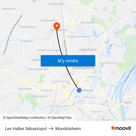 Les Halles Sébastopol to Mundolsheim map