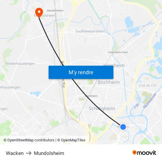 Wacken to Mundolsheim map
