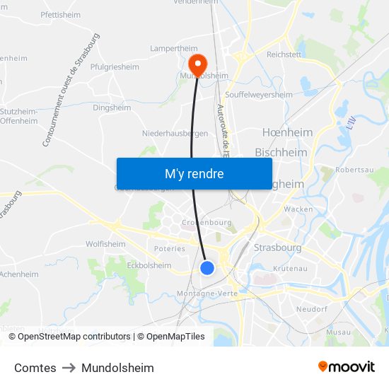 Comtes to Mundolsheim map