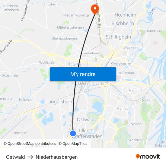 Ostwald to Niederhausbergen map