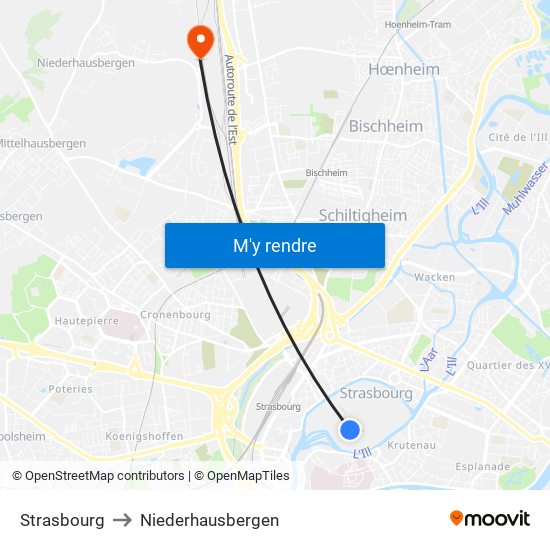 Strasbourg to Niederhausbergen map