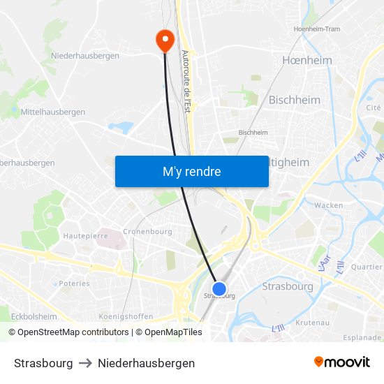 Strasbourg to Niederhausbergen map