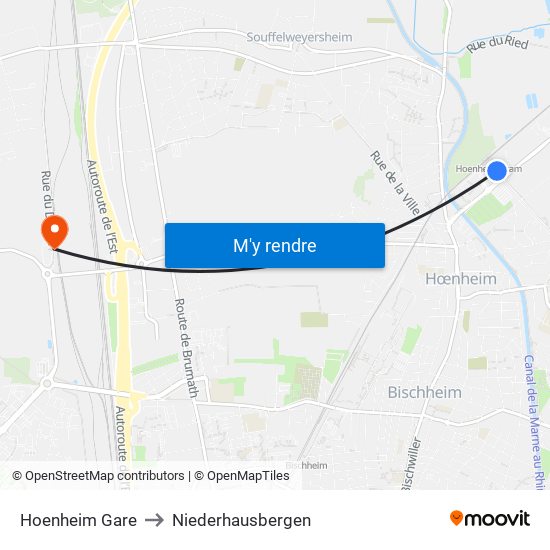 Hoenheim Gare to Niederhausbergen map