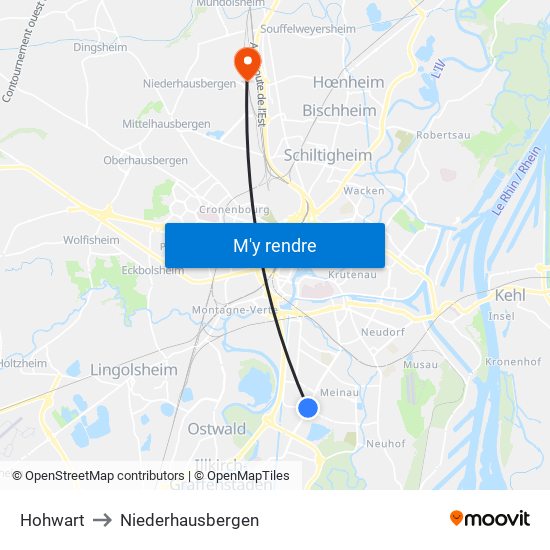 Hohwart to Niederhausbergen map
