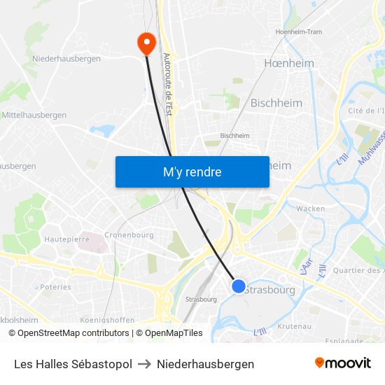 Les Halles Sébastopol to Niederhausbergen map