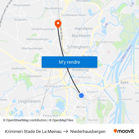 Krimmeri Stade De La Meinau to Niederhausbergen map