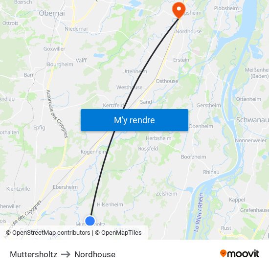 Muttersholtz to Nordhouse map