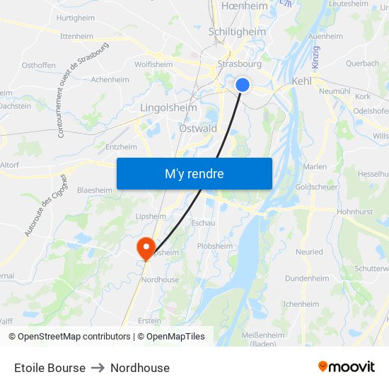 Etoile Bourse to Nordhouse map