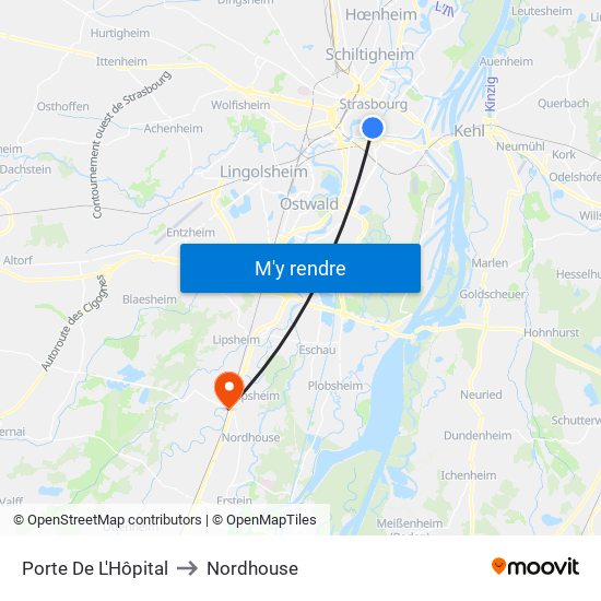 Porte De L'Hôpital to Nordhouse map