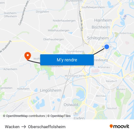 Wacken to Oberschaeffolsheim map