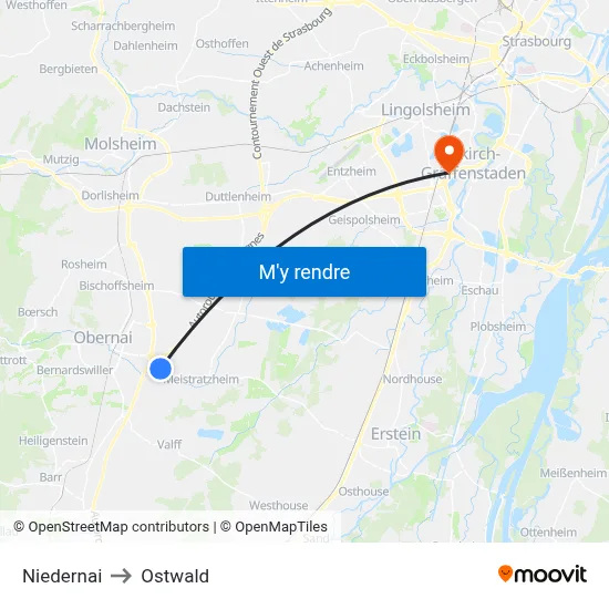 Niedernai to Ostwald map