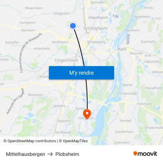 Mittelhausbergen to Plobsheim map