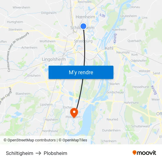 Schiltigheim to Plobsheim map
