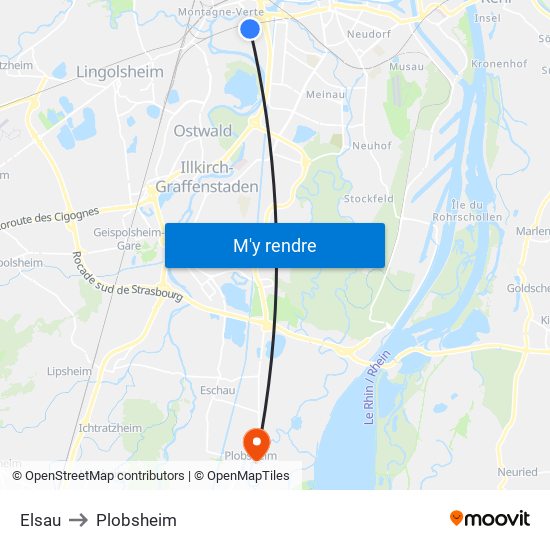 Elsau to Plobsheim map