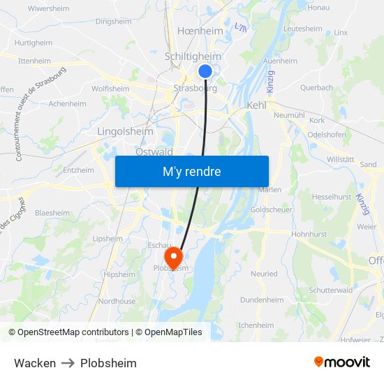 Wacken to Plobsheim map