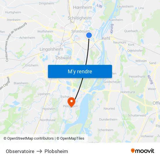 Observatoire to Plobsheim map