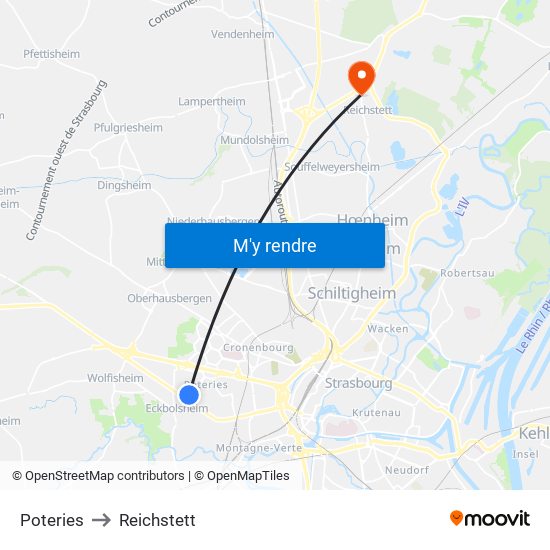 Poteries to Reichstett map