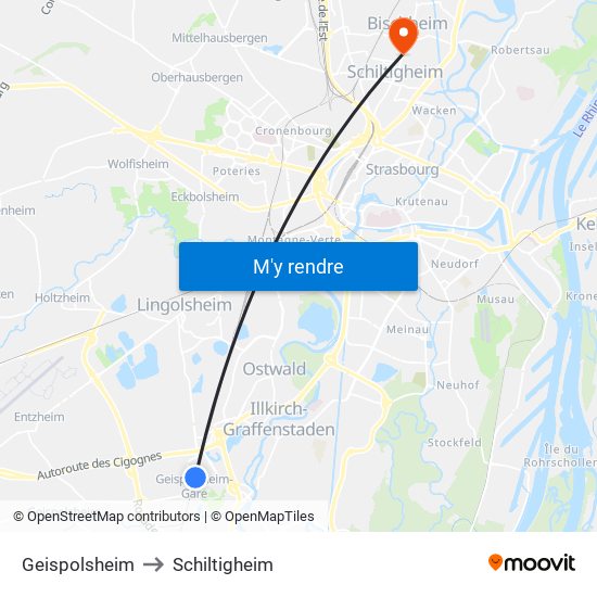 Geispolsheim to Schiltigheim map