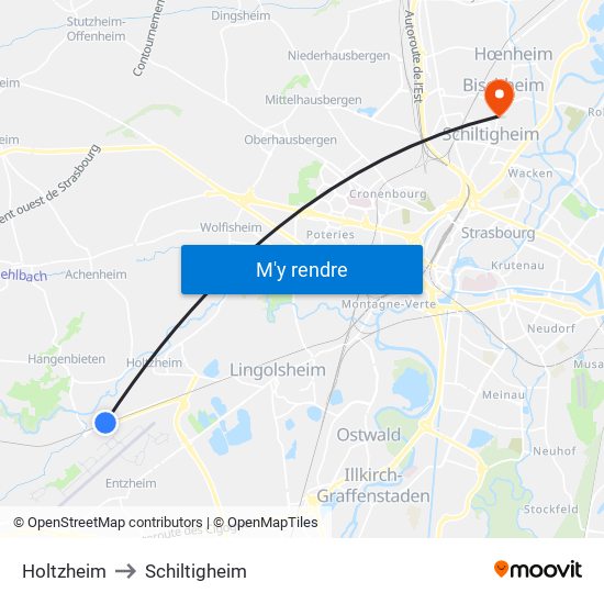 Holtzheim to Schiltigheim map